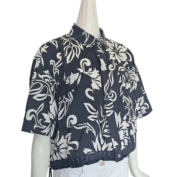 SACAI BLACK/OFF WHITE FLORAL PRINT BOXY SHIRT (3) - Picture 2 of 9